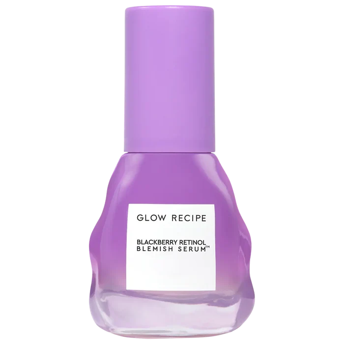 Glow Recipe Blackberry Retinol Blemish Serum NIB bottle with black and purple packaging, designed for skincare and blemish control