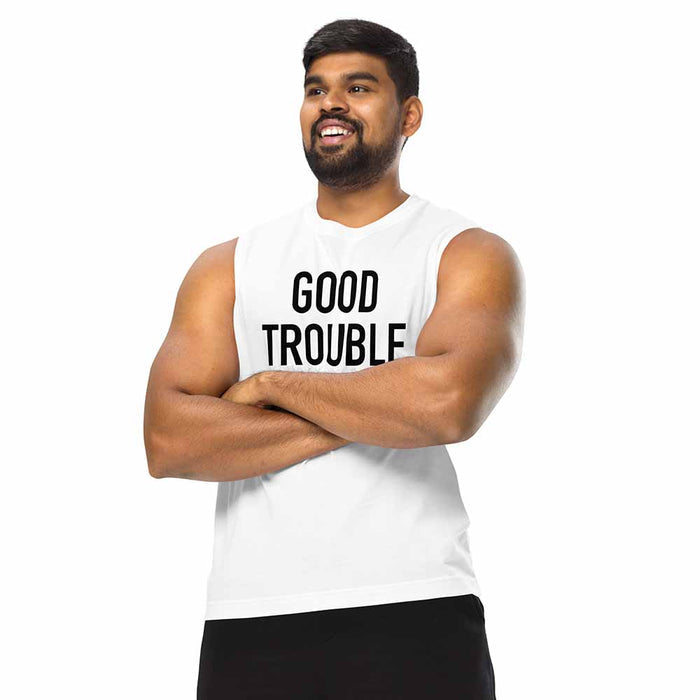 GOOD TROUBLE Sleeveless T-shirt white on man