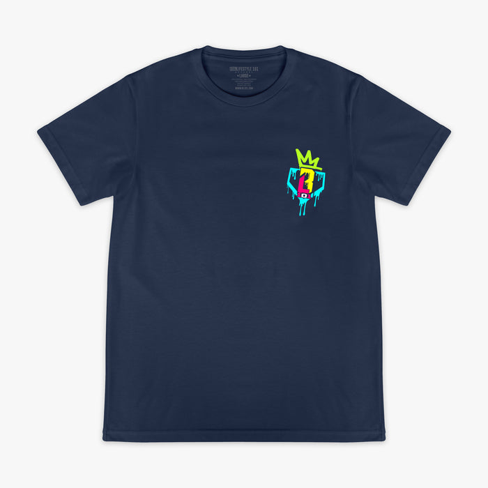 Navy Graffiti Crown graphic tee — front view