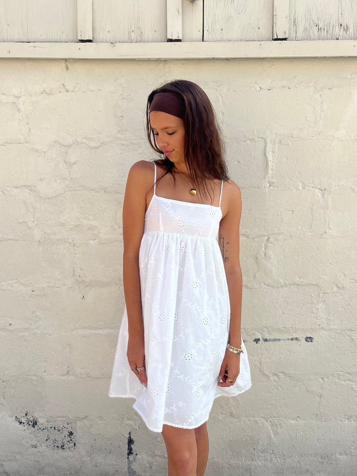 Halle Gathered Mini Dress – White