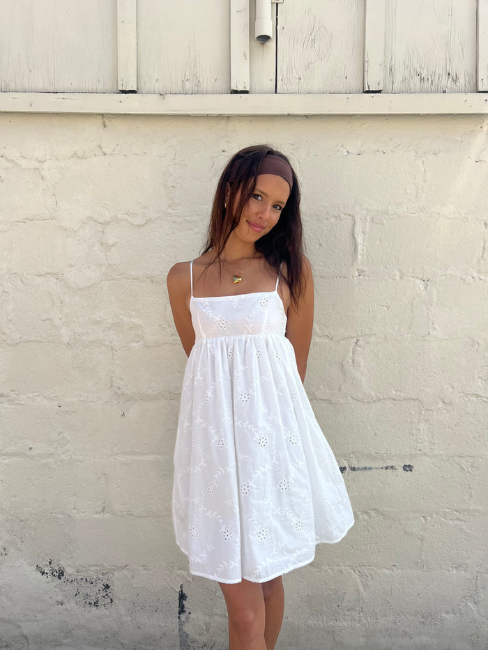 Halle Gathered Mini Dress – White