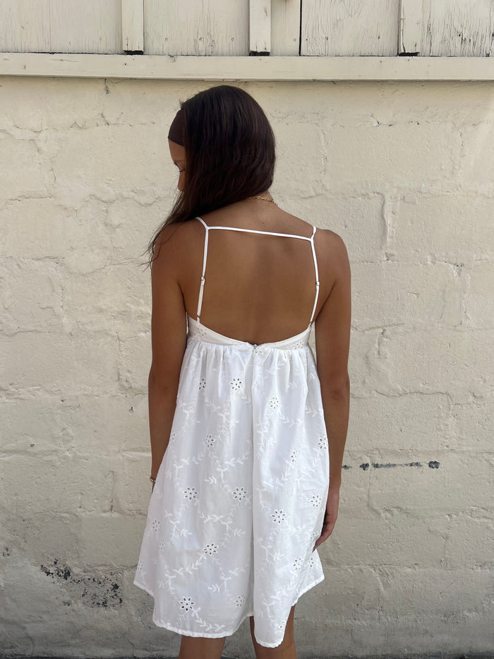 Halle Gathered Mini Dress – White