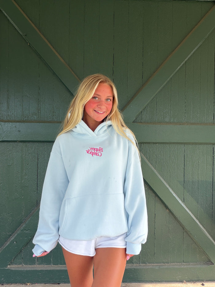 Happy Camp3r Pastel Blue Appliqué Hoodie