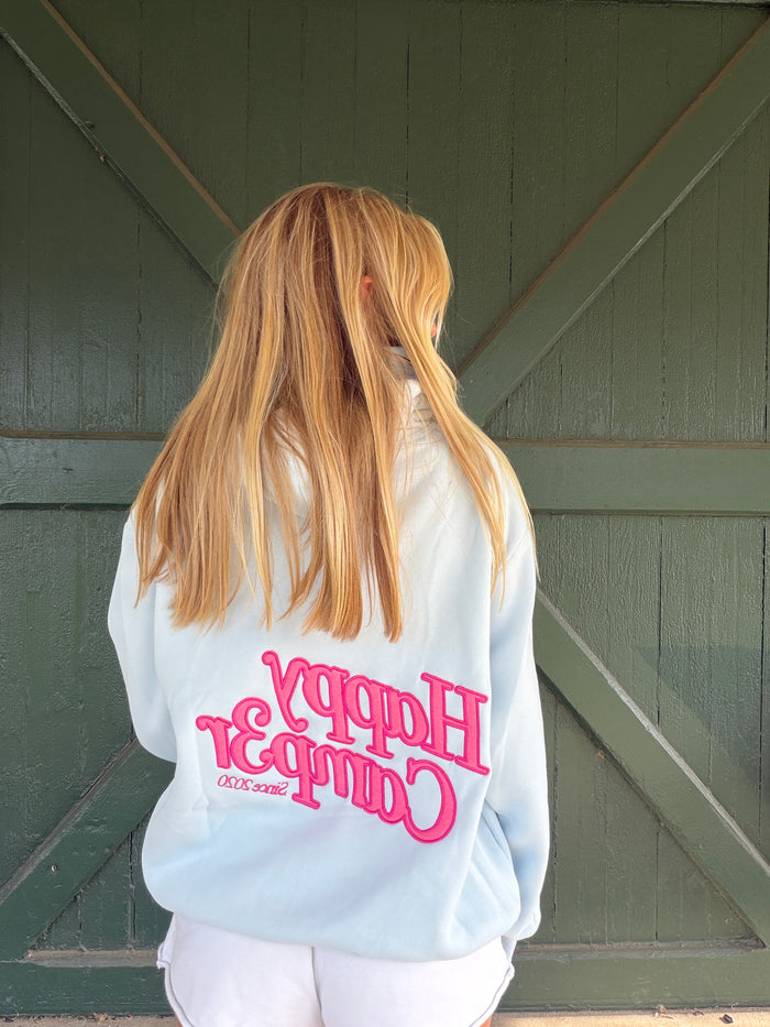 Happy Camp3r Pastel Blue Appliqué Hoodie