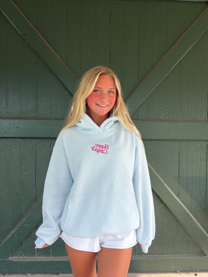 Happy Camp3r Pastel Blue Appliqué Hoodie