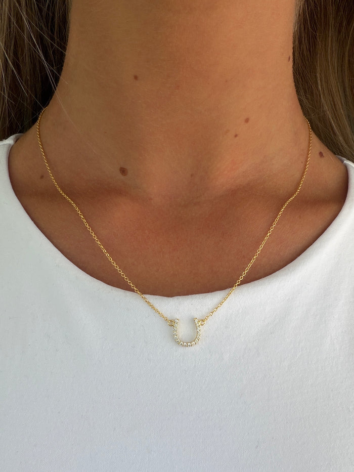Happy Go Lucky Pave  Horseshoe Necklace