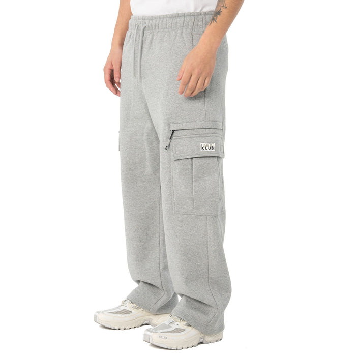 Heather grey cargo sweatpants with side utility pocket and open hems