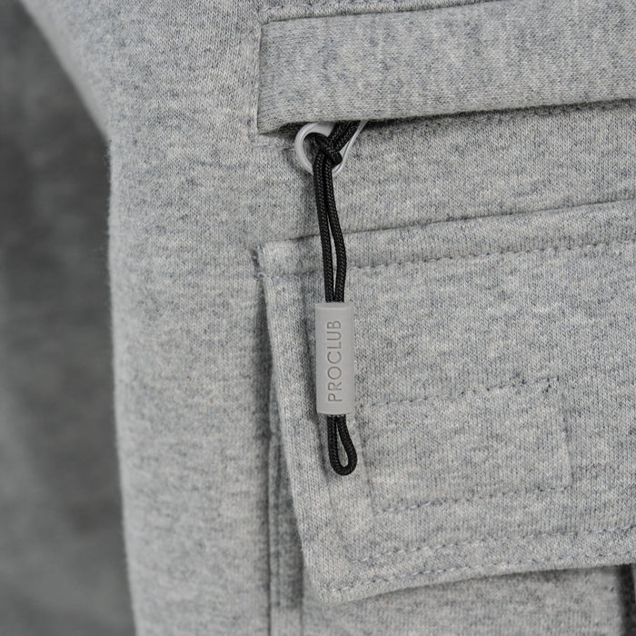 Heather grey sweatpants with black drawcord and 'PRO CLUB' pocket label