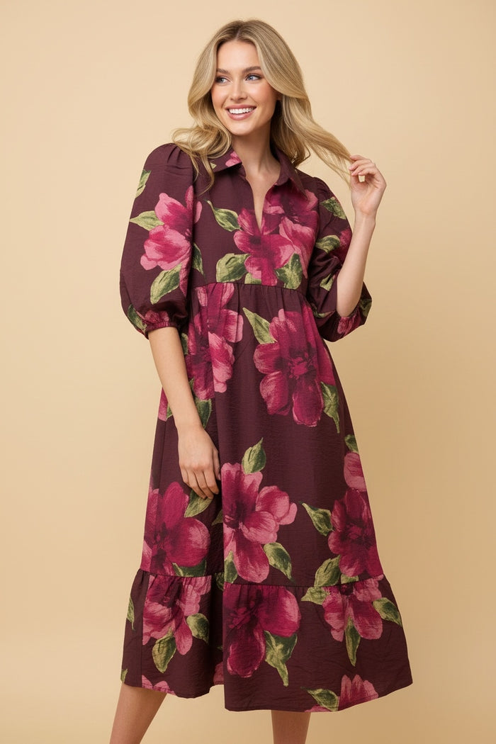 Heimish Botanical Puff Sleeve Midi