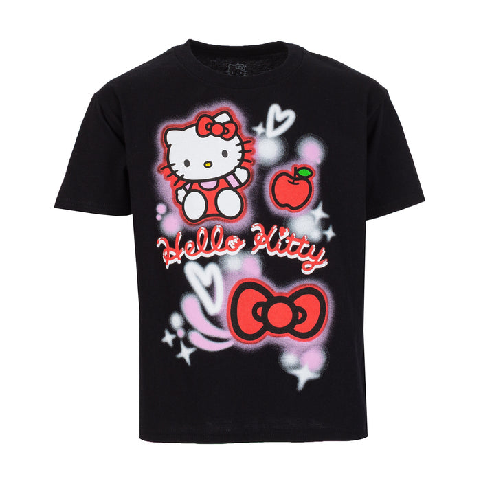 Youth black Hello Kitty airbrush T-shirt with colorful Hello Kitty graphic on front