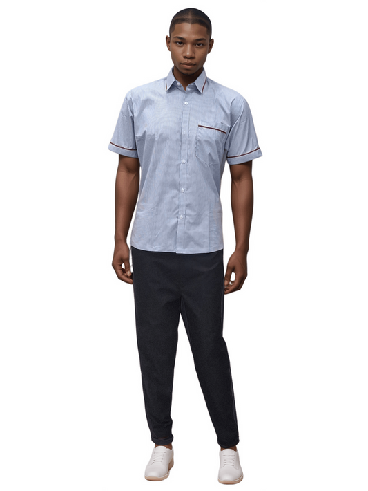 Helping Staff Shirt - Blue Lining with Red Piping by HICKORY - J R GARMENTS