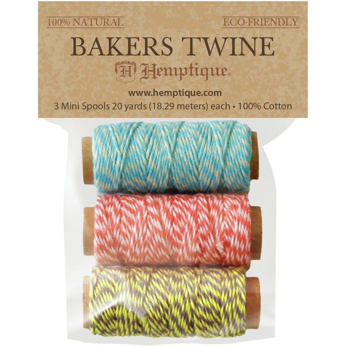 Hemptique - Cotton Baker's Twine Mini Spools 2-Ply - 3/Pkg - Hula Hoop. This 3 Pack Bakers Twine is great for scrapbooking, packaging baked goods, making banners and tassels, embellishing gifts and handmade cards, making party favors and more! Available at Embellish Away located in Bowmanville Ontario Canada.