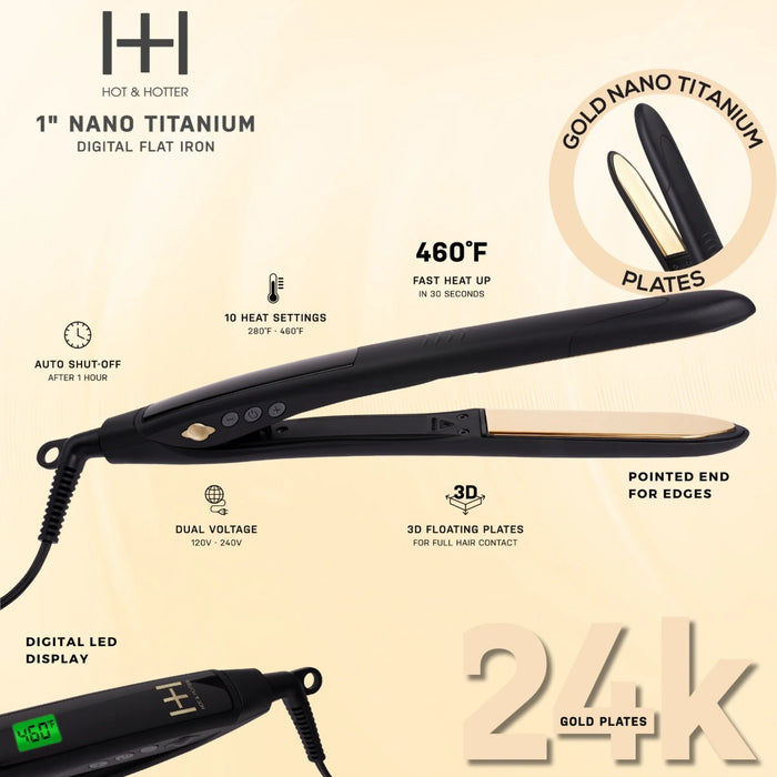 H&H Digital Nano Titanium Flat Iron 1” [Black] #5869
