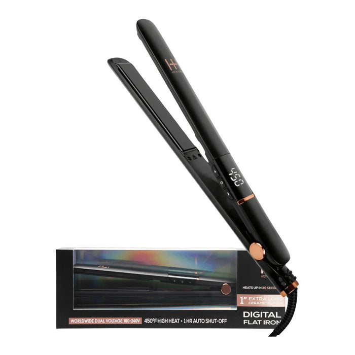 H&H Extra Long Ceramic Plate Digital Flat Iron 1” [Black] #5897