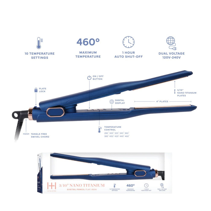 H&H Nano Titanium Digital Pencil Flat Iron 3/10” [Blue] #5938
