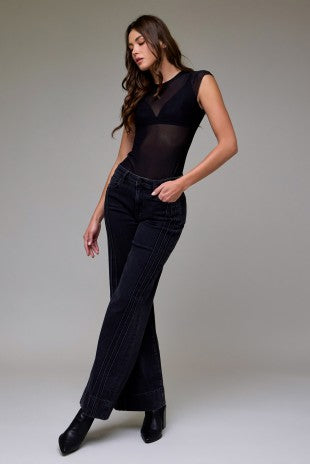 Hidden Charcoal Wash Happi Mid Rise Pin Tuck Comfort Flare - Charcoal