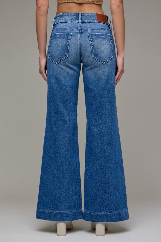 Hidden Dark Low Rise Flare With Double Button