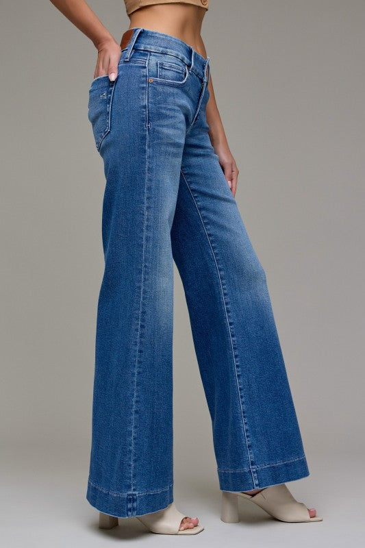 Hidden Dark Low Rise Flare With Double Button