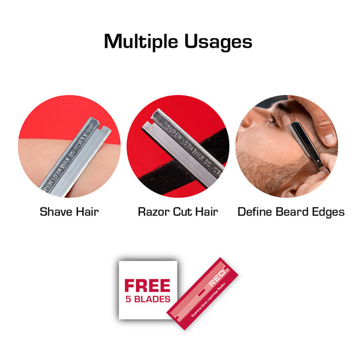 RED BEAUTY by KISS stainless steel hair shaper showing razor for shave hair razor cut and defining beard edges with 5 free blades