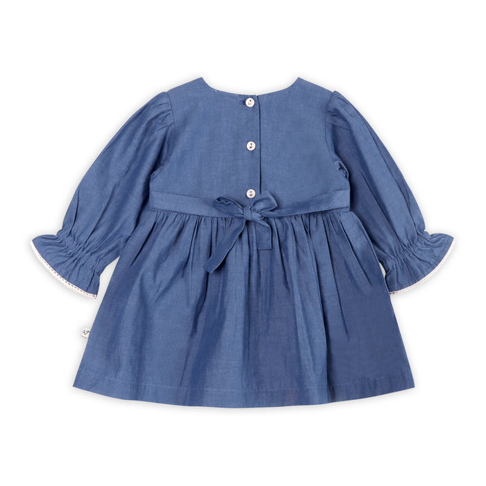 Hudson Soft Chambray Embroidered Baby Dress & Bloomer Set (Organic Cotton)