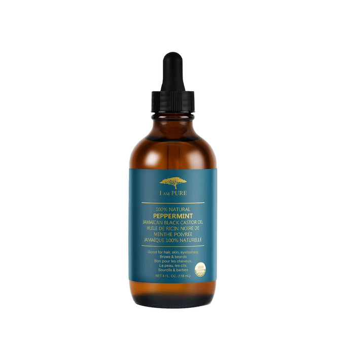 I AM PURE jamaican black castor oil peppermint amber dropper bottle for hair growth and scalp care