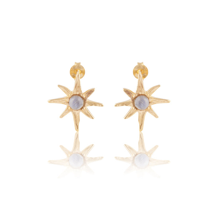 Luna & Rose x Tahnee Kelland ‘I Told You About the Stars’ gold earrings, matching star design with labradorite accents, handmade in Bali.