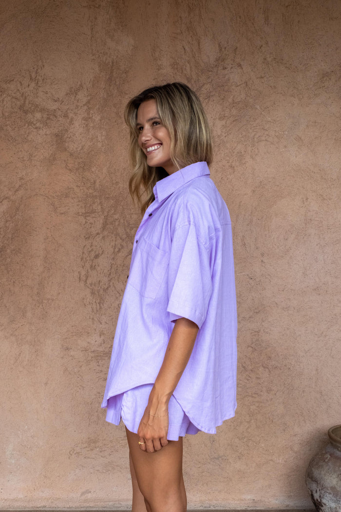 Luna & Rose Lilac Shirt Oversized Bali Brand Side View