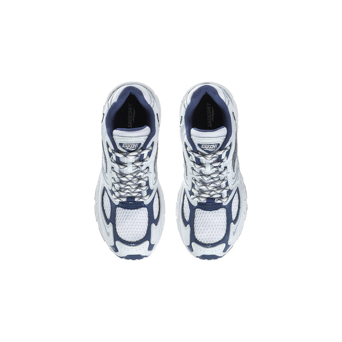 Kids lace-up shoes with padded collars, white uppers and navy interior lining