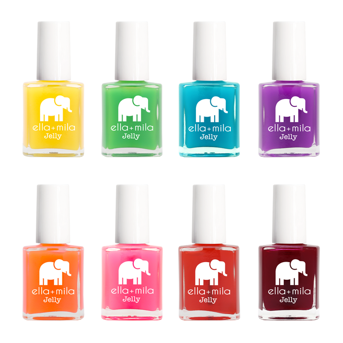 Jelly Collection 8 jelly nail polish bottles in yellow, green, blue, purple, orange, pink, fuchsia and red