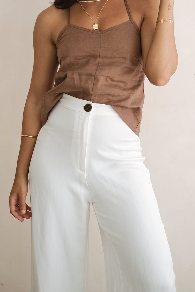 Linen Brown Singlet with adjustable strapa