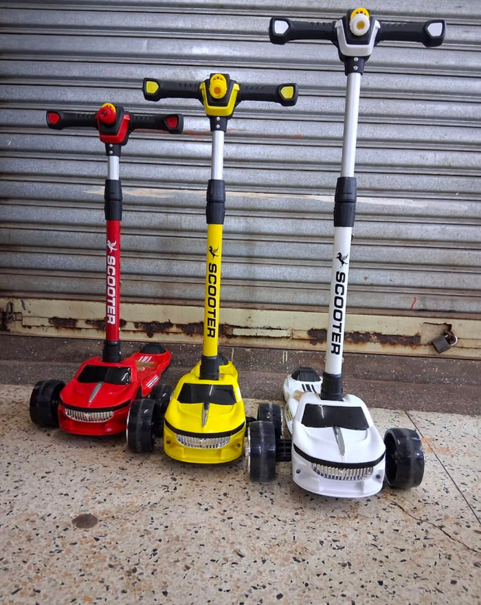 Kids Car-Shaped Scooter | LED Flash Wheels | Adjustable Height | Ages 2-8 Years