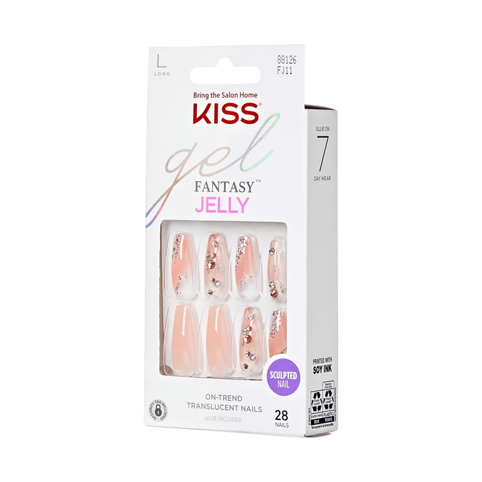 KISS Gel Fantasy Jelly 28 Nails Glue Included FJ11 (Jelly Cat)