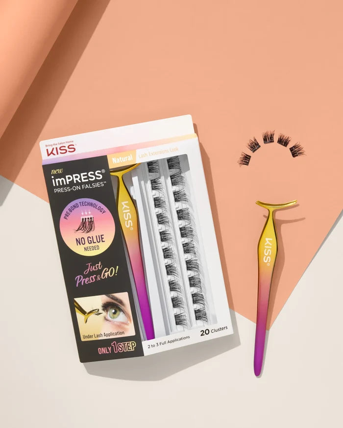 KISS imPRESS Press-On Falsies Lash Extensions Kit - Natural 20 Clusters رموش صناعية بمظهر طبيعي
