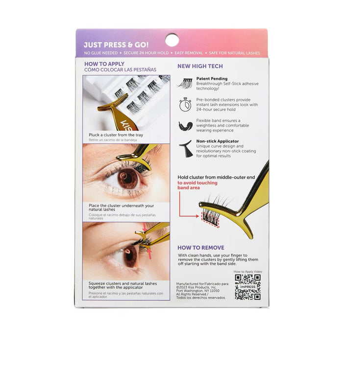KISS imPRESS Press-On Falsies Lash Extensions Kit - Voluminous 20 Clusters  رموش صناعية لزيادة حجم الرموش