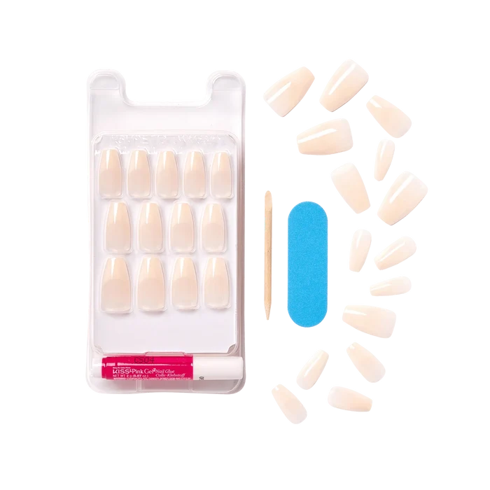 KISS Nude Revolutioary Natural Nails 28 Nails Glue Included KAN07 (Leilani)