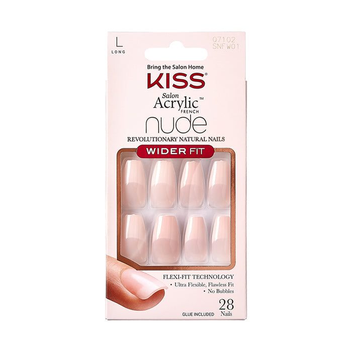 Kiss Salon Acrylic French Nude nails 28 piece wider fit long press on acrylic French manicure set