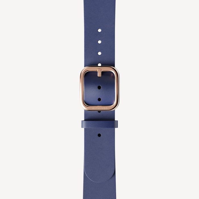Leather Wristband Navy Blue & Rose Gold