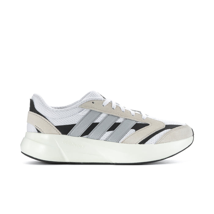 Women's white, black and beige low-top sneakers with striped panels and lace-up closure