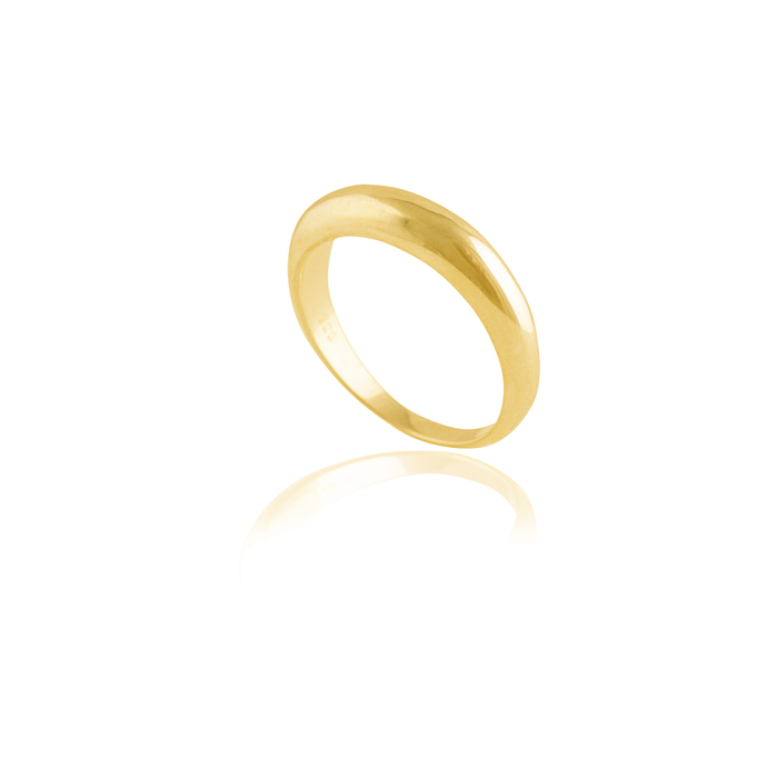 A gold ring with a polished finish, displayed on a white background.