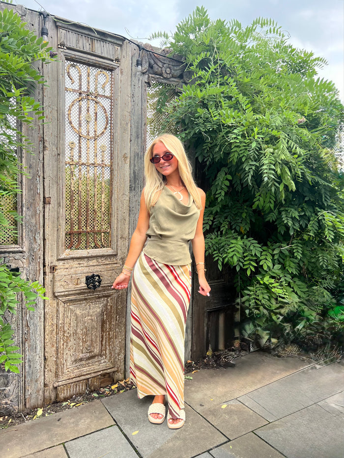 Lucy Paris Penny Multi Stripe Midi Skirt