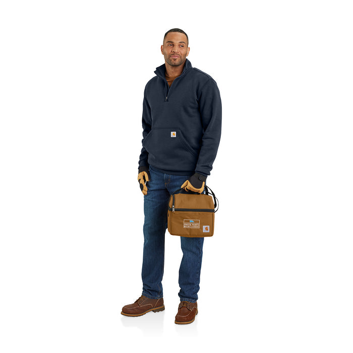 Men’s navy quarter-zip sweatshirt with front pocket and long sleeves
