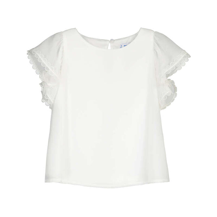 Mayoral Gauze Blouse w/ Lace Trim-Natural