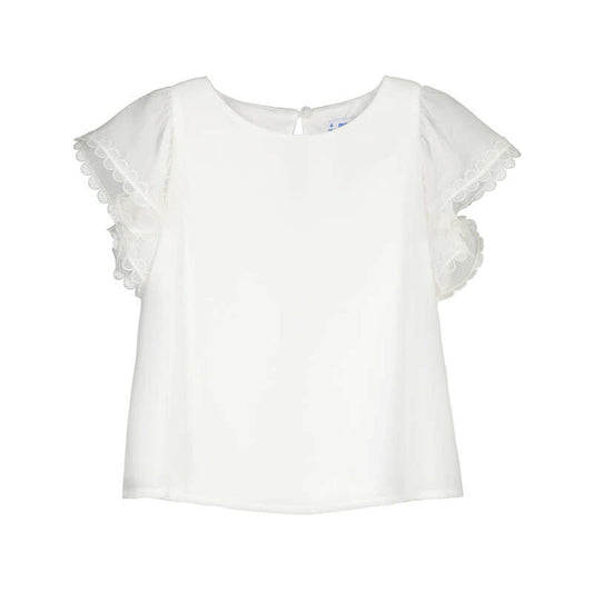 Mayoral Gauze Blouse w/ Lace Trim-Natural