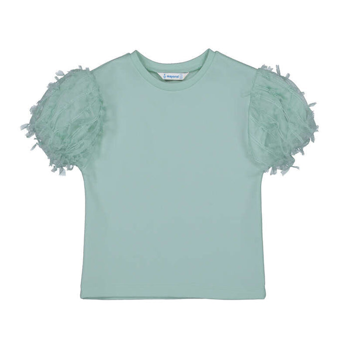 Mayoral S/S Tulle Sleeve Shirt-Mint