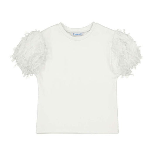 Mayoral S/S Tulle Sleeve Shirt-Natural