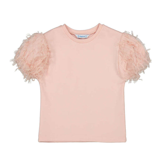 Mayoral S/S Tulle Sleeve Shirt-Pink