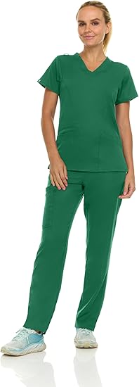 Medichic Eleanor V-Neck Top with Joelle Elastic Drawstring Cargo Pants Scrub Set - Hunter Green