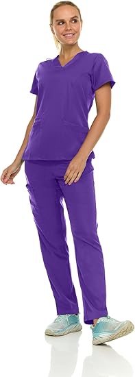 Medichic Eleanor V-Neck Top with Joelle Elastic Drawstring Cargo Pants Scrub Set - Grape