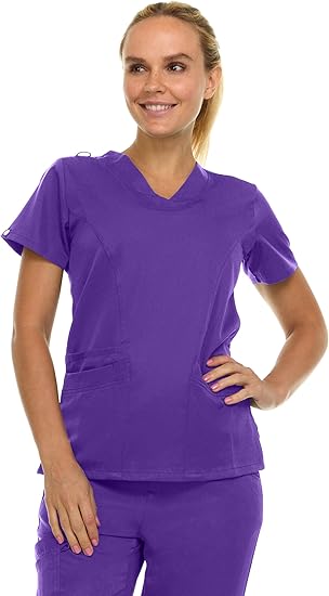 Medichic Eleanor V-Neck Top with Joelle Elastic Drawstring Cargo Pants Scrub Set - Grape