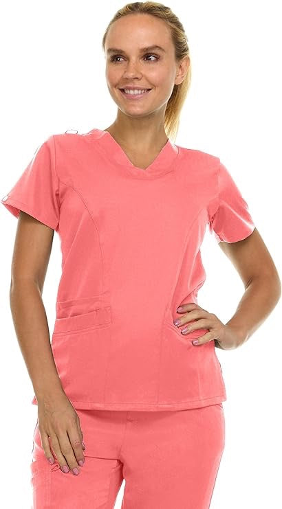 Medichic Eleanor V-Neck Top with Joelle Elastic Drawstring Cargo Pants Scrub Set - Coral